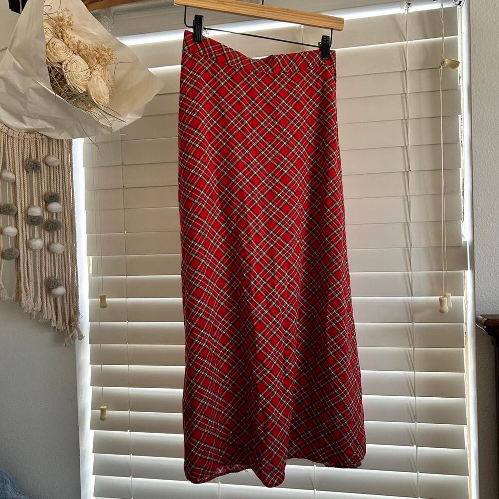 Vintage Red Tartan Plaid Maxi Skirt Y2K Grunge Punk Academia Size Medium